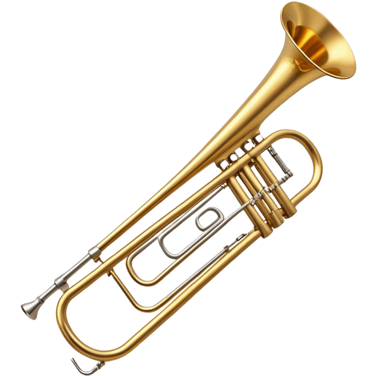 Cinematic Realistic Trombone, sleek brass slide extending dynamically, subtle scratches adding authenticity, warm golden reflections bouncing off the metal, glowing with a bold and resonant musical energy. emoji