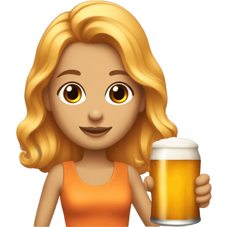 Una chica con el pelo naranja bebiendo cerveza y en un coche emoji