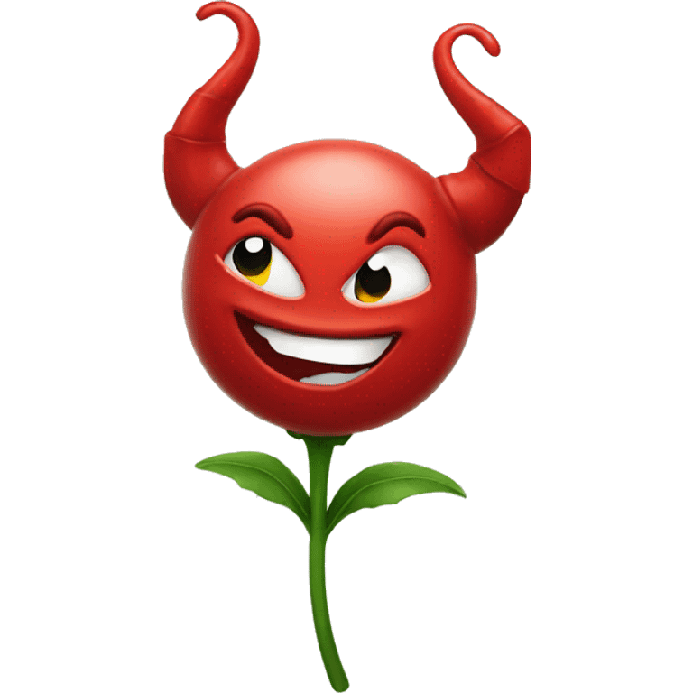 smiling devil emoji winking holding a flower emoji