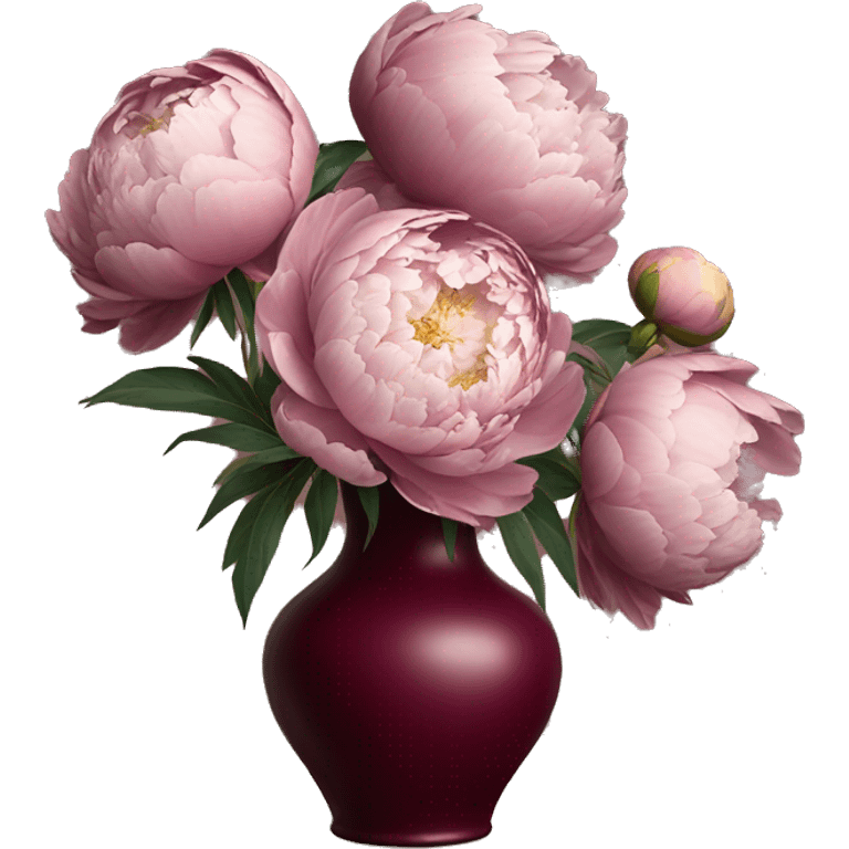 biege peonies in burgundy vase emoji