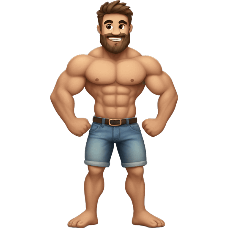 Furry muscle man with brown hair and tattoo emoji