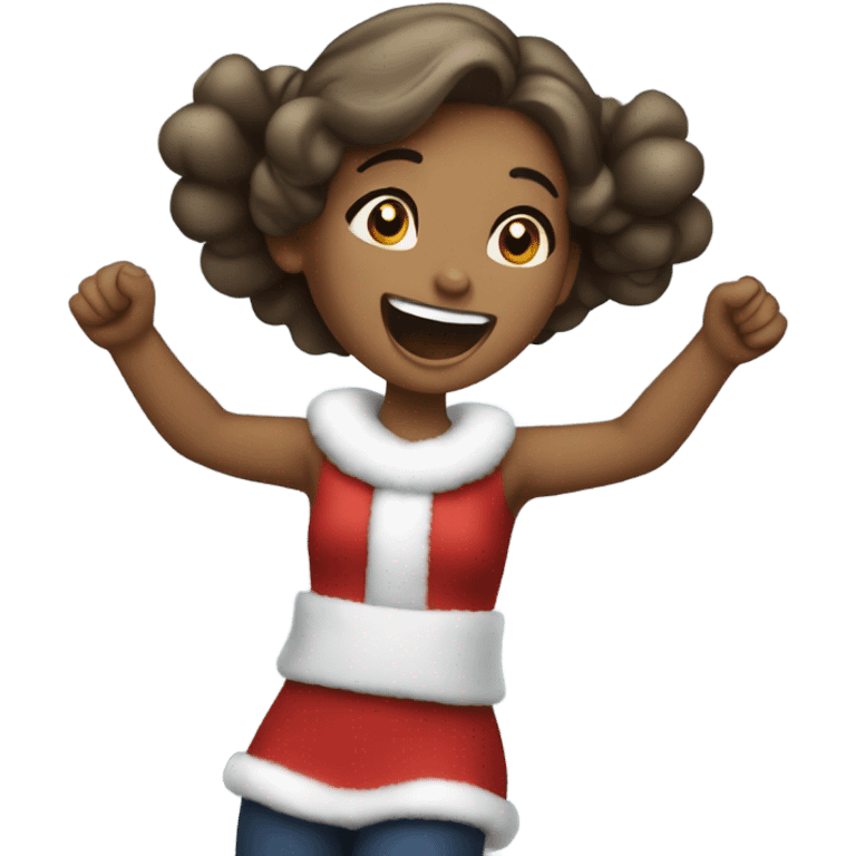 A girl cheering because it’s Christmas emoji