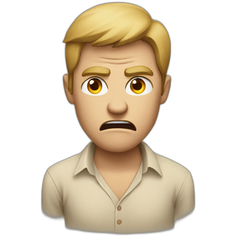 Man with beige shirt angry defying face emoji