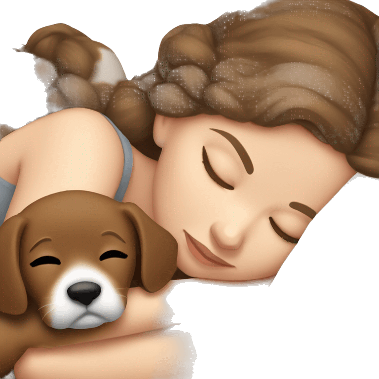 White girl brown hair sleeping with puppy emoji