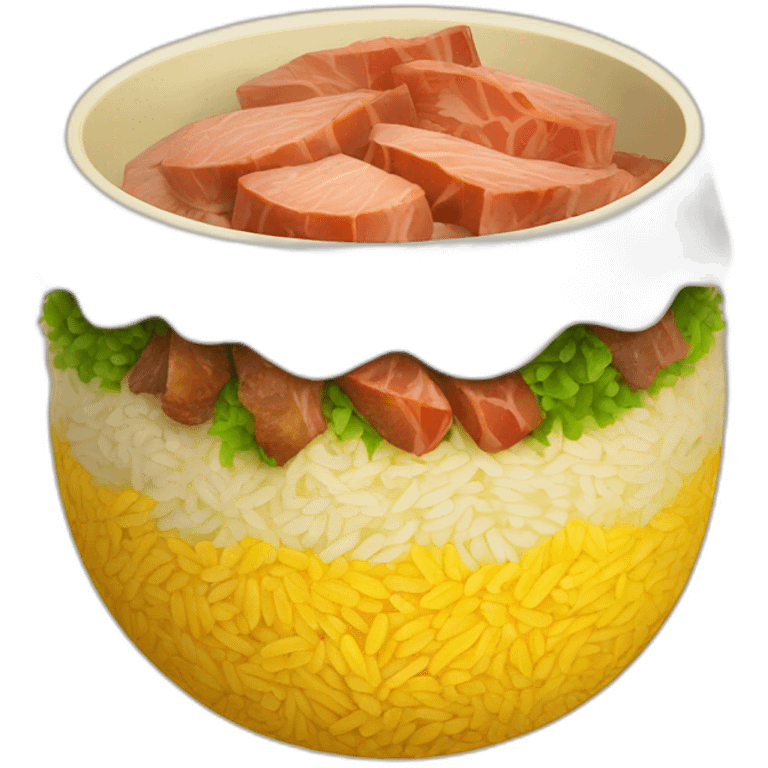 yellow rice with litlle sliced roasted meat, carrot emoji