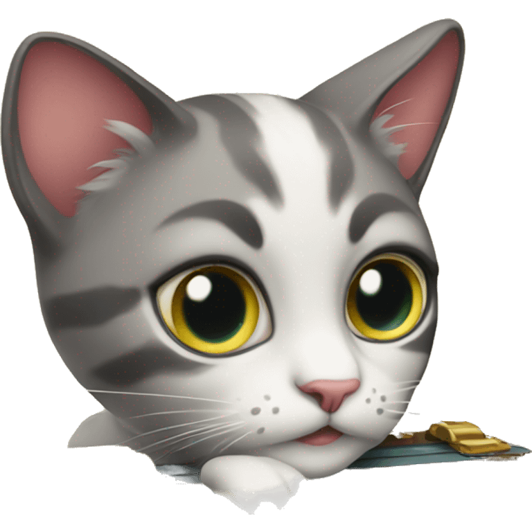 female cat with a brief case emoji