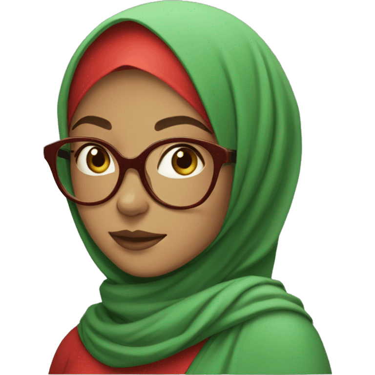 green hijabi casual girl with glasses has a red cheeks  emoji