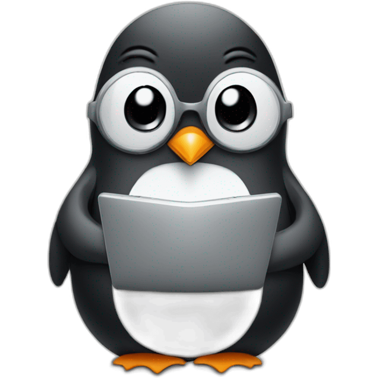 cool penguin with one grey laptop emoji