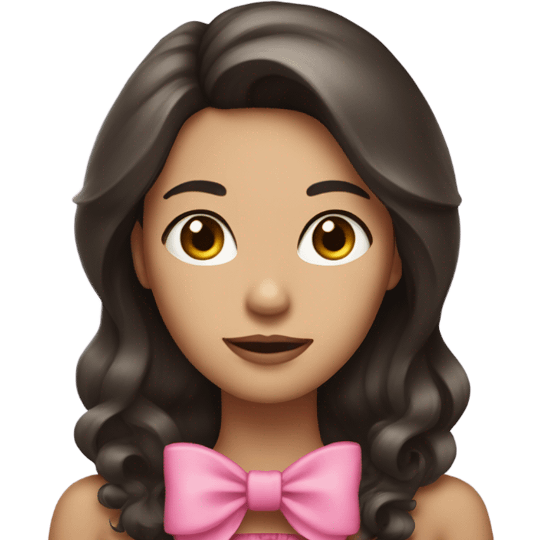 woman with long dark brown hair with big pink bow in hair emoji