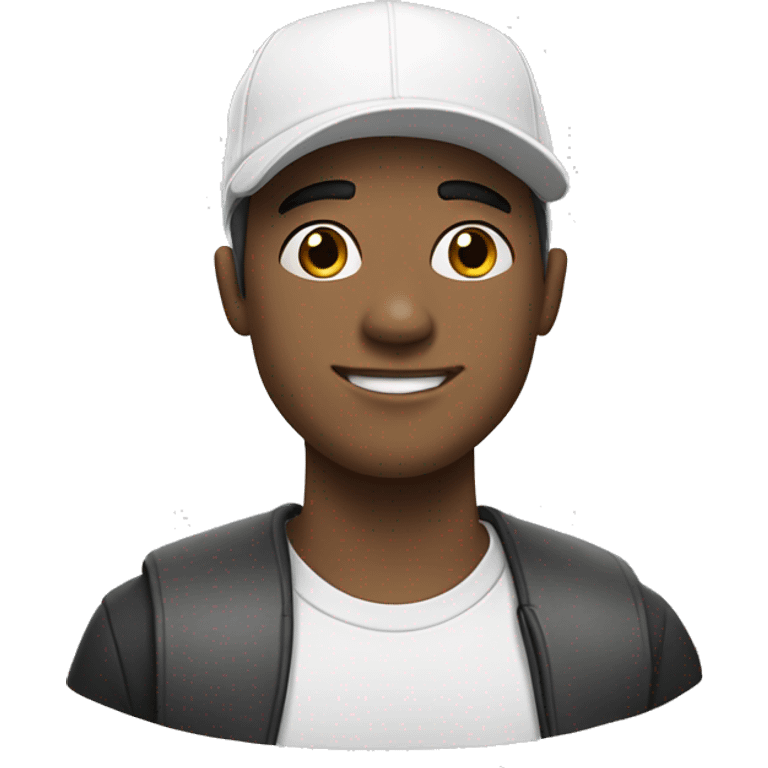 a young 20 year old white guy with almost bald black hair wearing a white cap with a "c" in the middle emoji