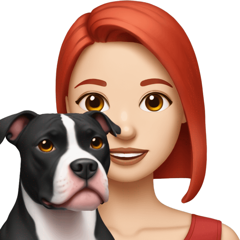 Black and white pitbull with red head girl owner emoji