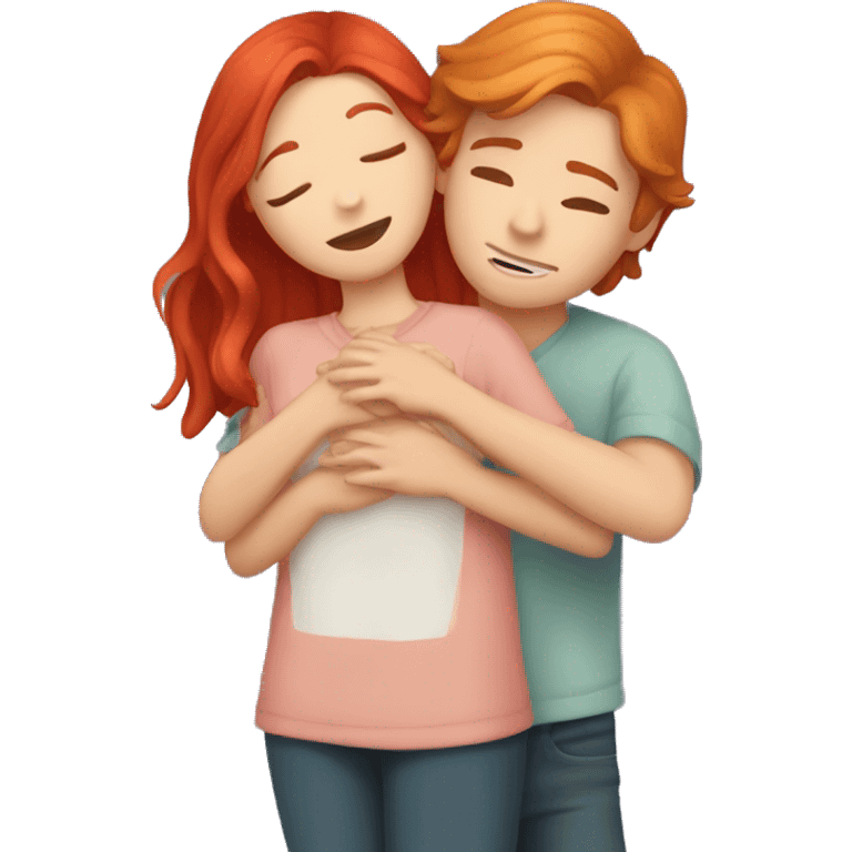 Cherry red hair girl is being hugged by her boyfriend who has light brown hair emoji