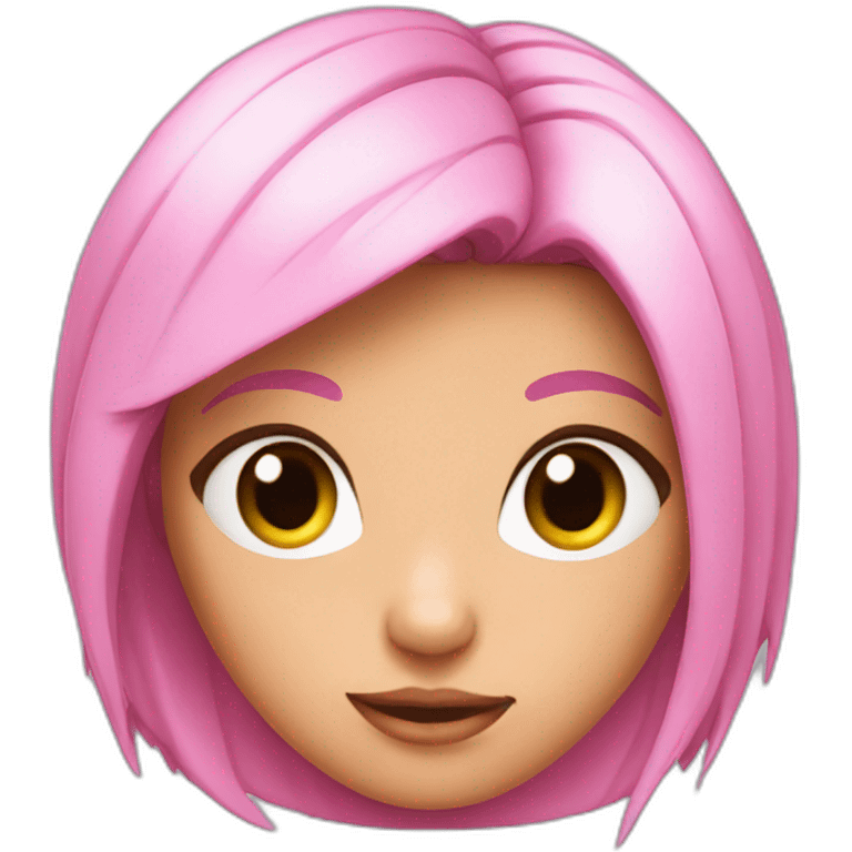 Pink-eyed cartoon girl character with a pinched hair and pink eyes. emoji