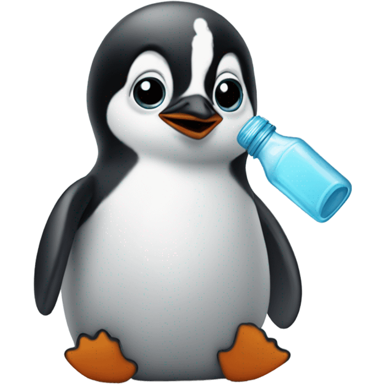 A BABY PENGUIN DRINKING FROM A BOTTLE emoji