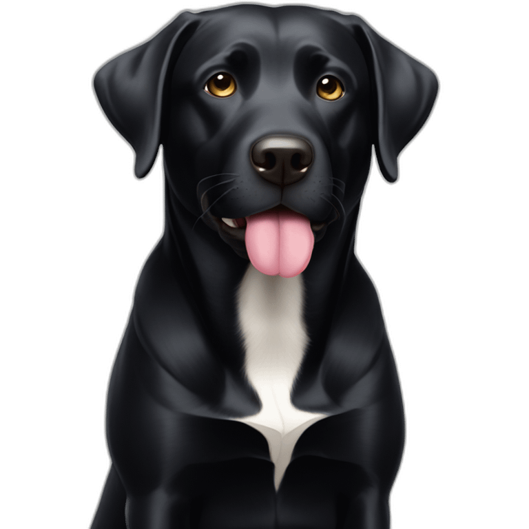 Black lab triangular face small black eyes small tongue white mustache emoji