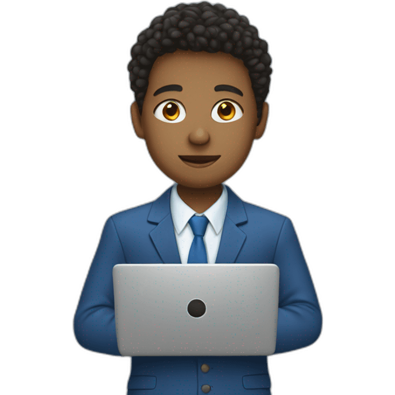 Teenager in a blue suit with laptop  emoji