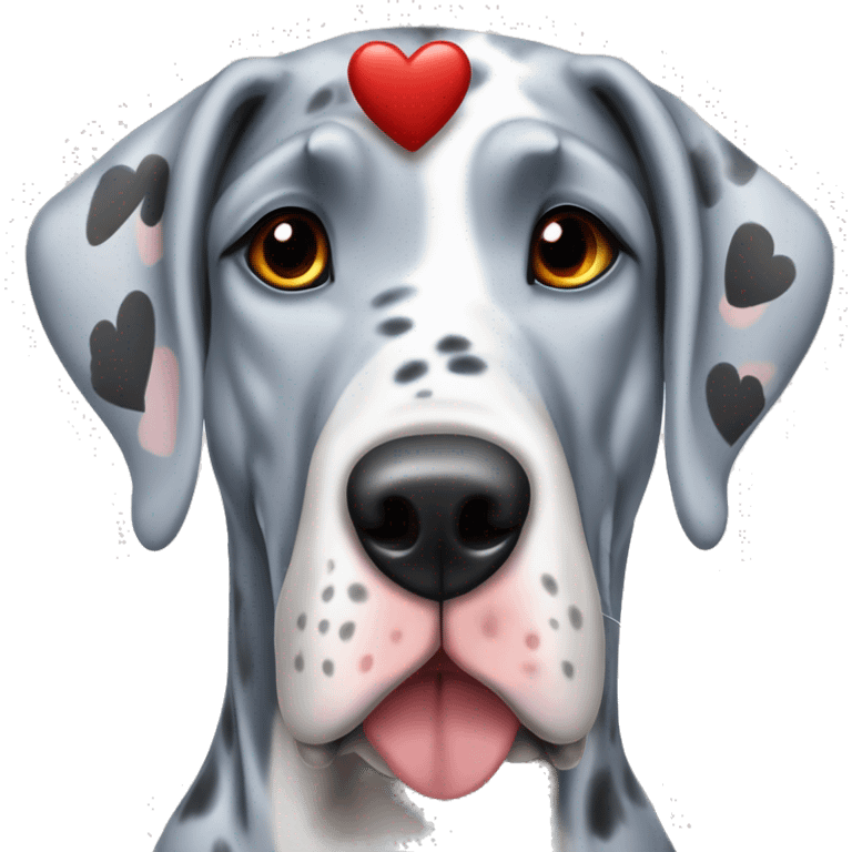 Blue Merle Great Dane with red hearts on head emoji