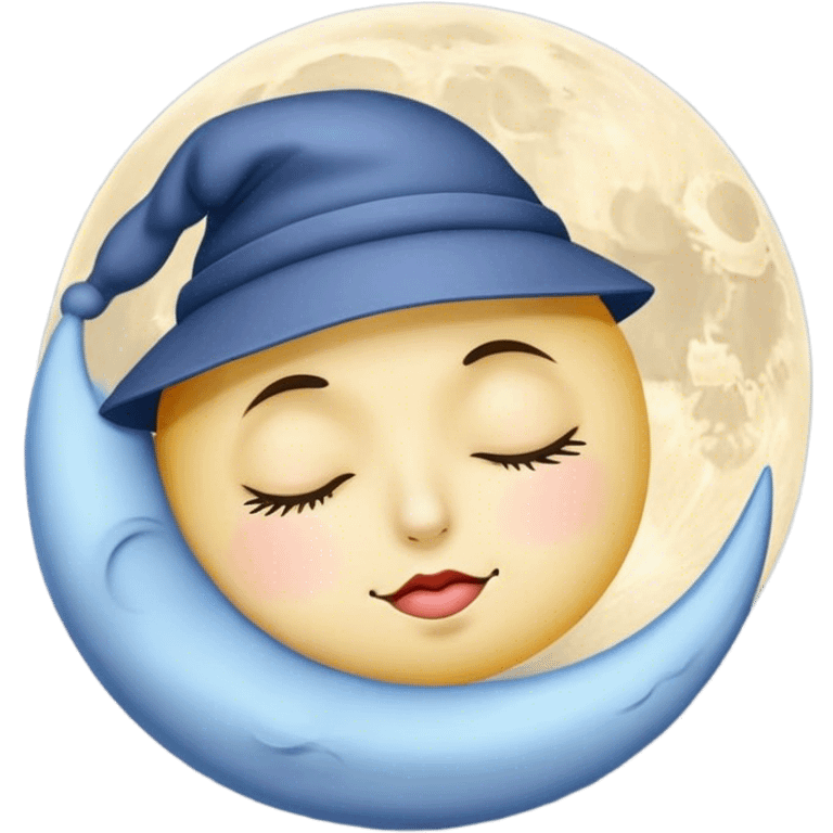 Sleepy moon wearing a hat emoji