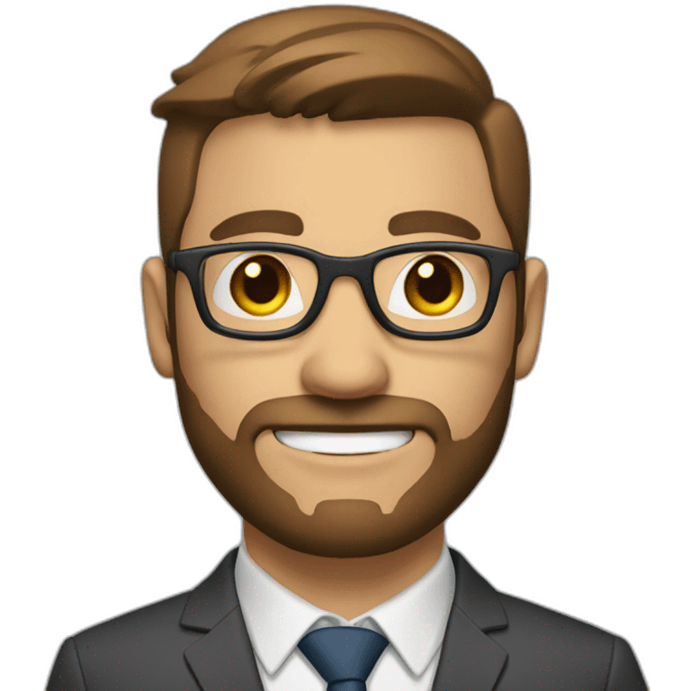 Businessman short brown hair parted on right short full beard grey glasses emoji