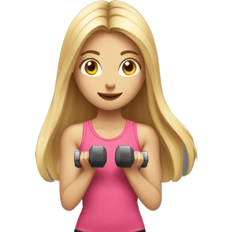 Sports Girl with long blond hair holding dumbbell on both hands emoji