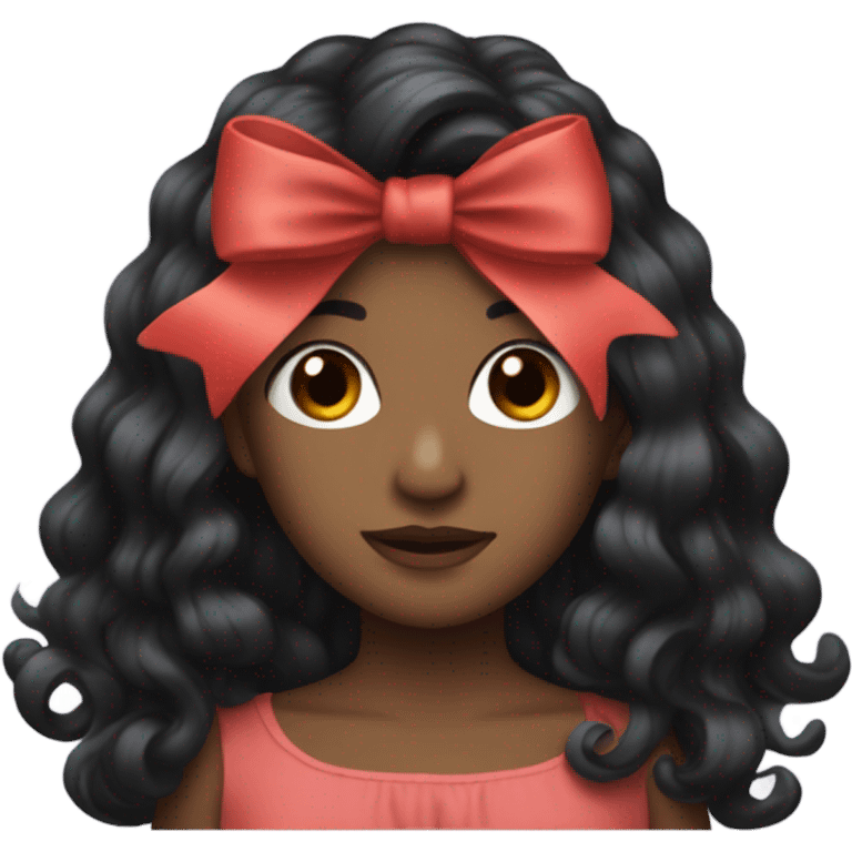 black open hair from behind with a light red bow emoji