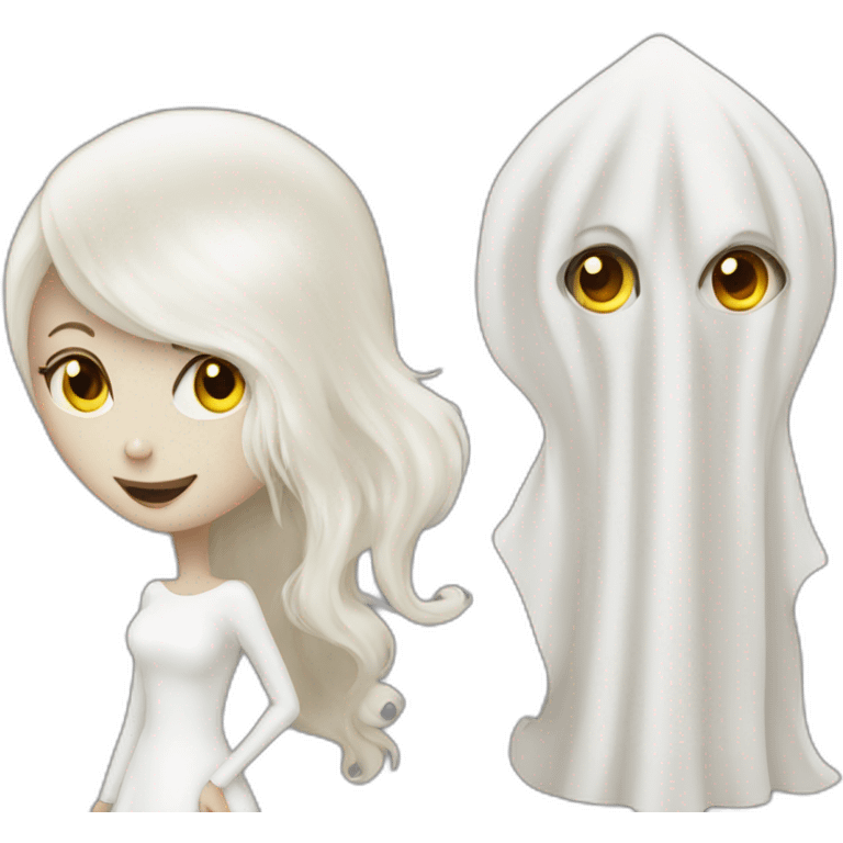 a blondie girl and a bald guy dressed as a ghost going to a party emoji