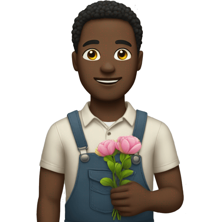 Black man with with flower in hands emoji