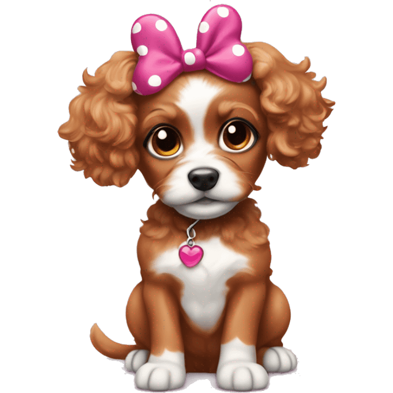 Ruby cavapoo puppy wearing Minnie mouse ears emoji