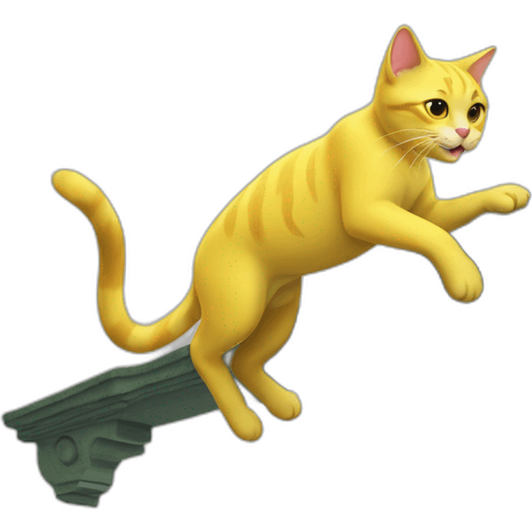 lime green and yellow cat, leaping from a ledge emoji