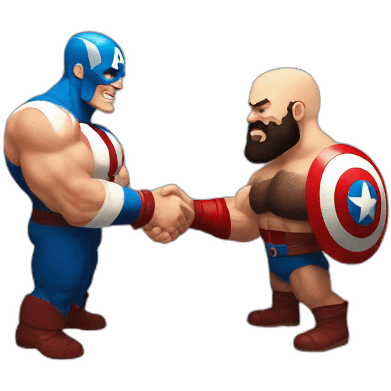 Captain america and zangief shaking hands emoji