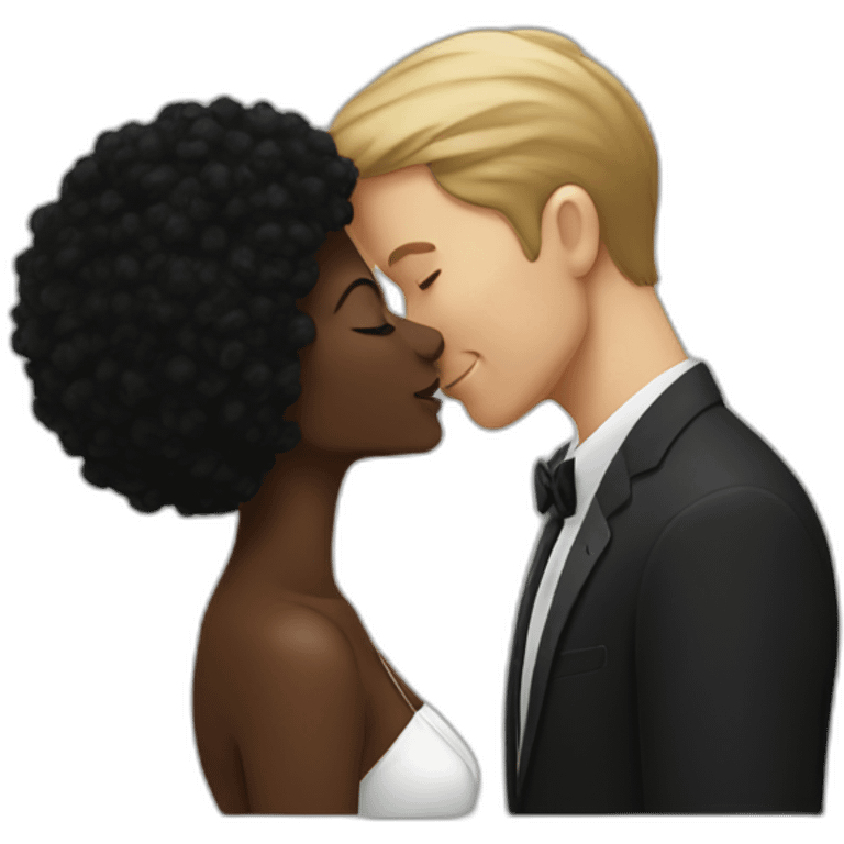 white man kissing a black woman in a party emoji