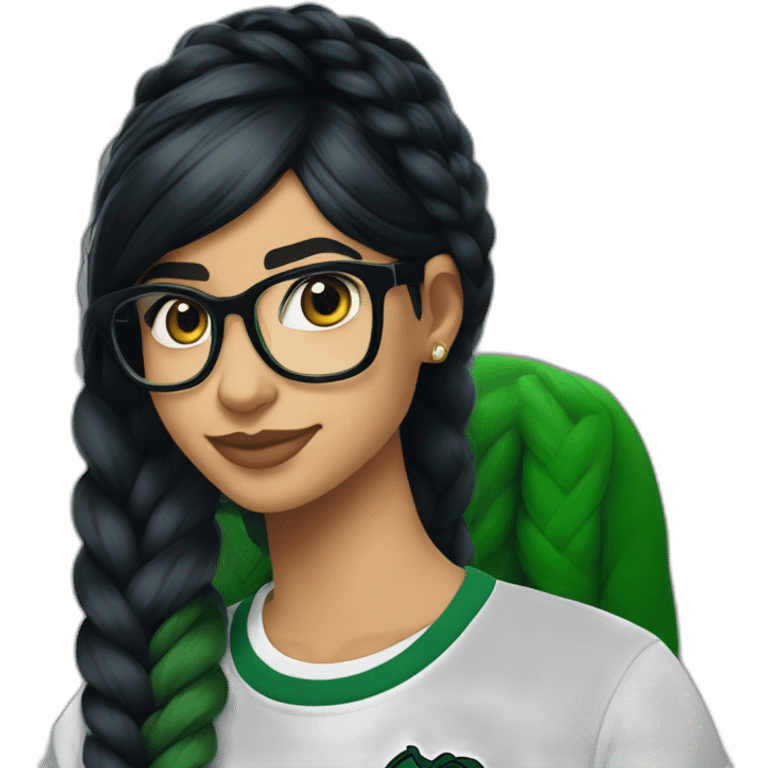 Mia Khalifa black braid white tshirt green sleeves slytherin logo emoji