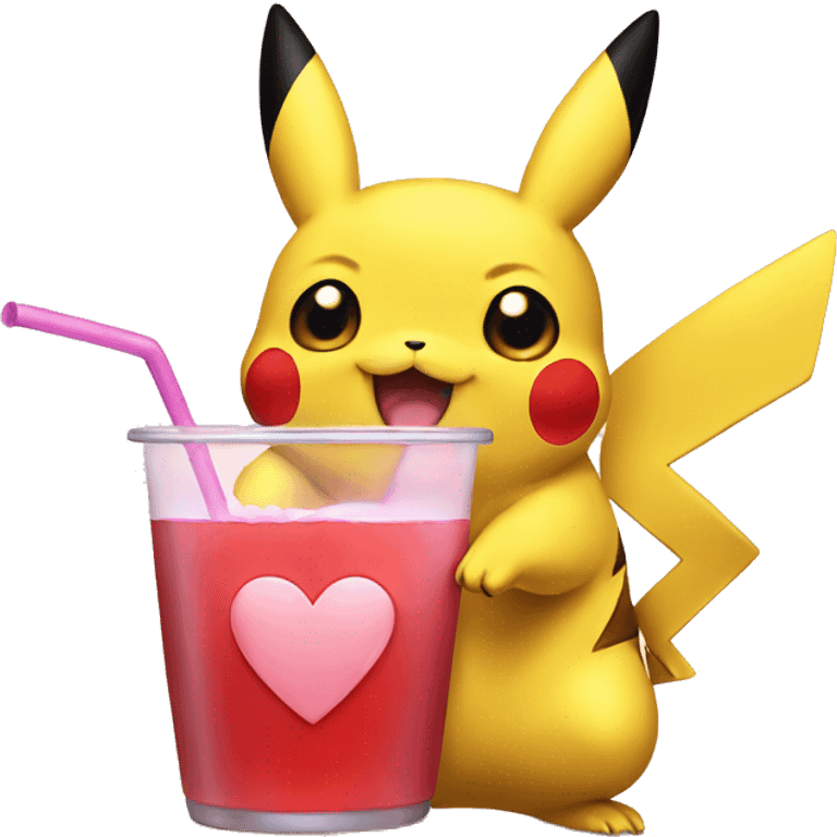 Pikachu drinking with heart eyes emoji