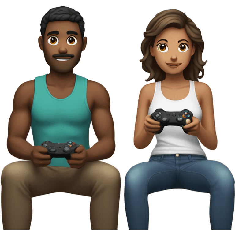 Brown Boyfriend and white girlfriend playing PlayStation  emoji