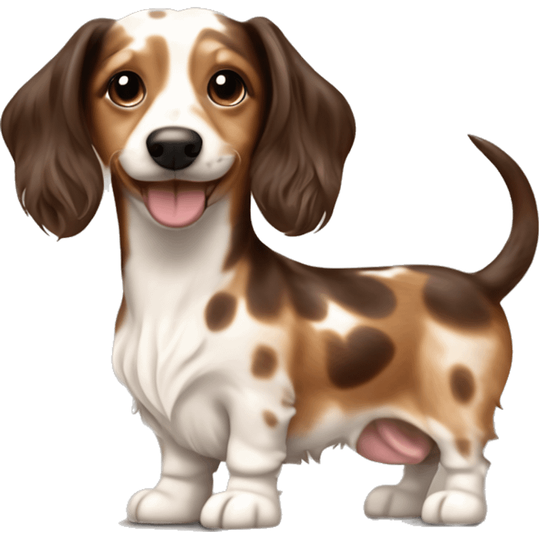 fluffy ear long hair mini weiner dog spotty dapple cream and brown  emoji