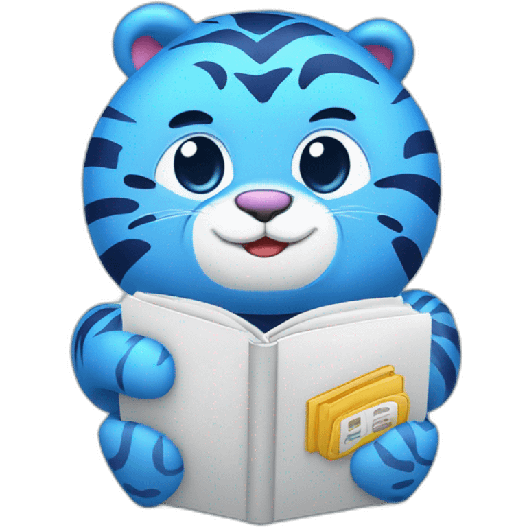 The blue cartoon tiger has the word Safebooks in the middle of its belly emoji