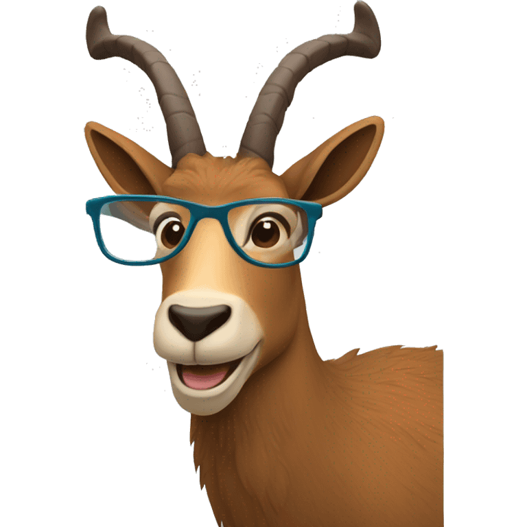 happy smart smiling brown chamois with horns with glasses right profile emoji