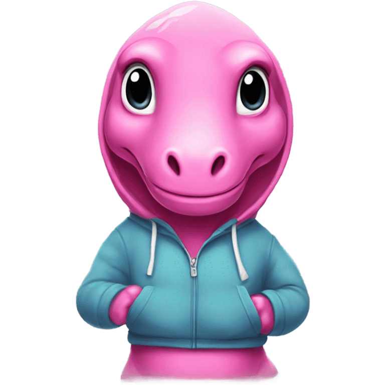 Pink dinosaur wearing a hoodie emoji