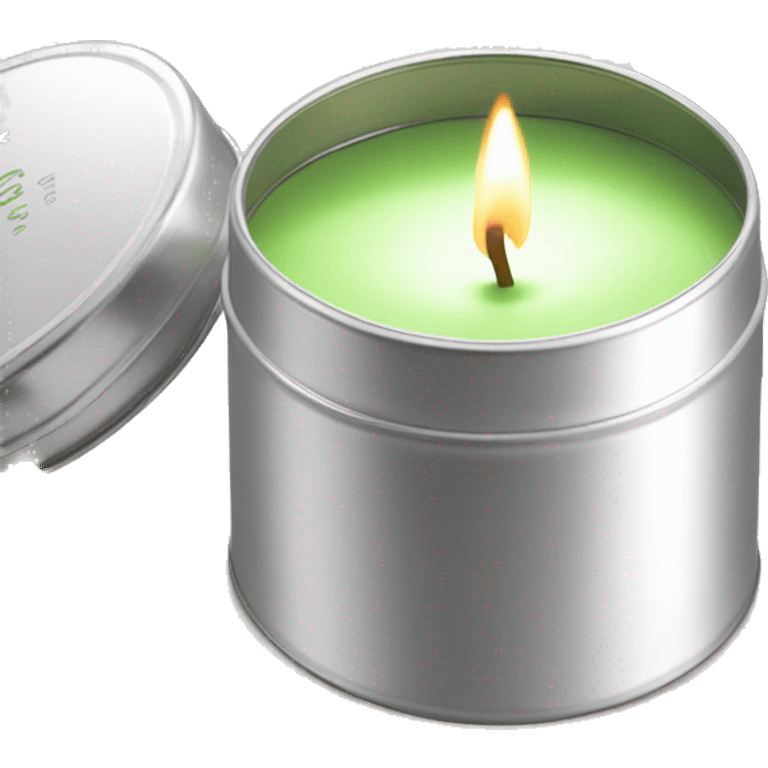 small pretty matcha scented candle in silver tin with label realistic emoji