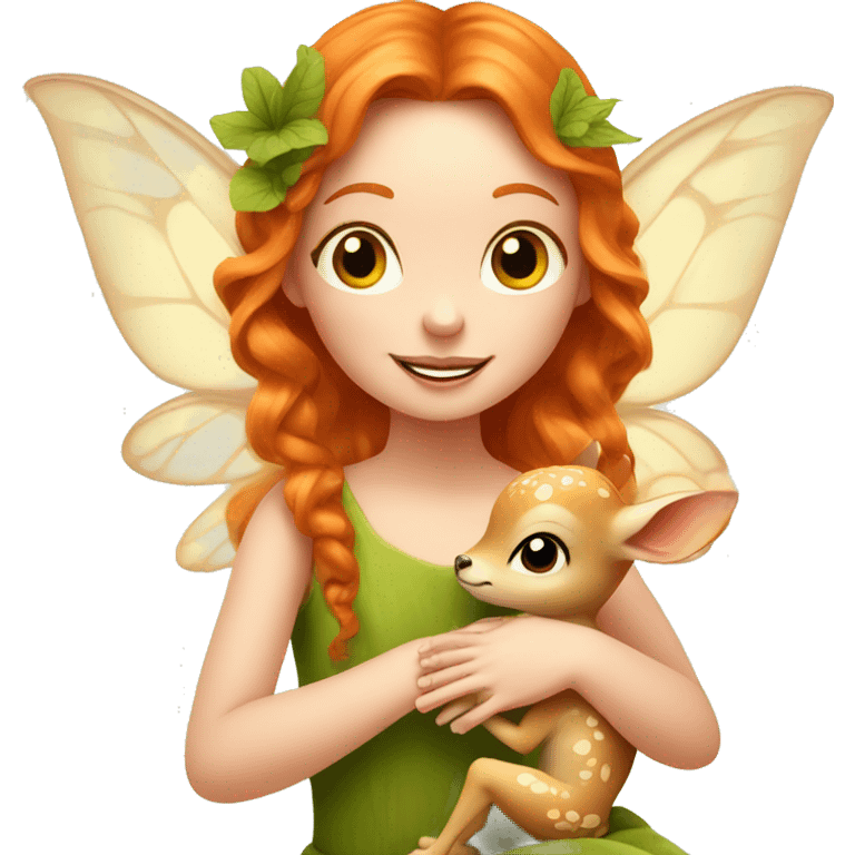 Beautiful ginger fairy with a baby fawn  emoji