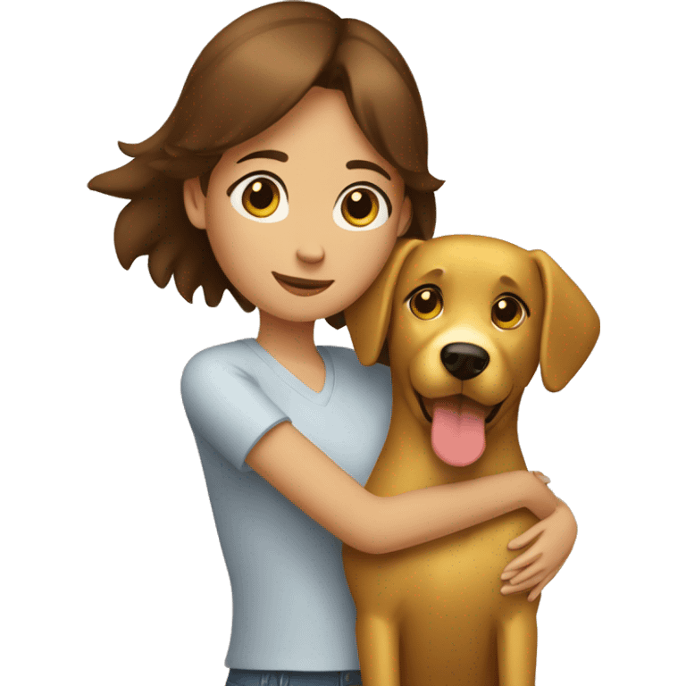 Tall slim straight brown haired girl hugging a golden dog emoji