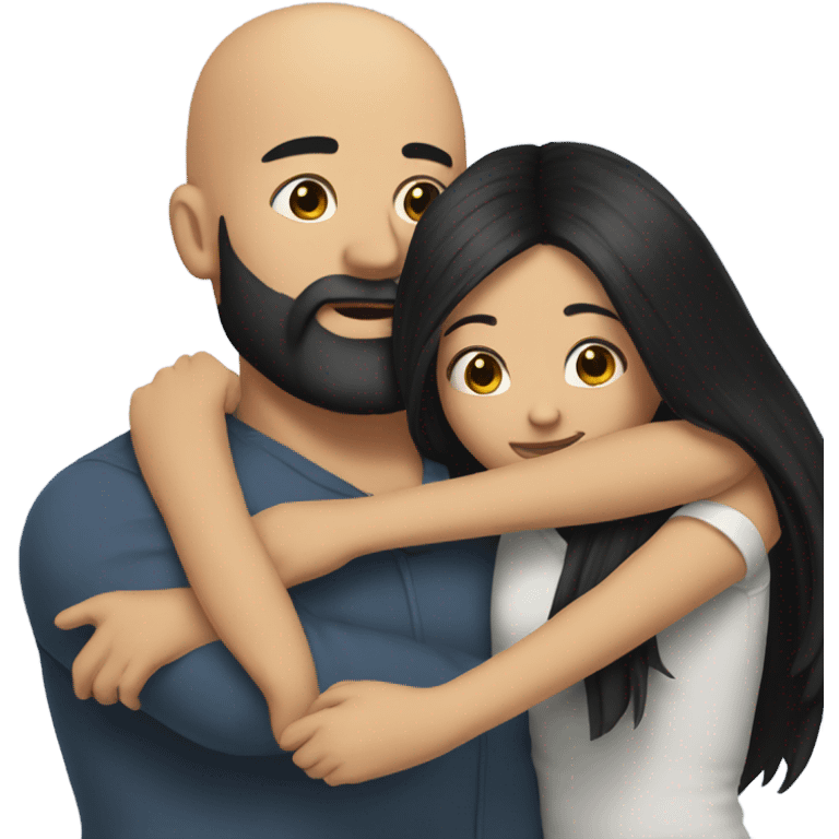 Bald man with black beard and girl long black hair hugs emoji