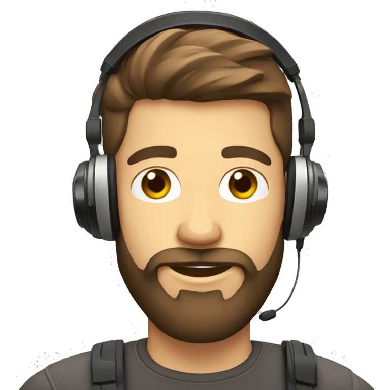 Bearded man with headphones taking selfie emoji