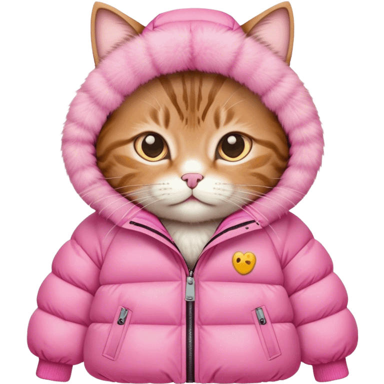 tabby cat in a voluminous pink down jacket emoji