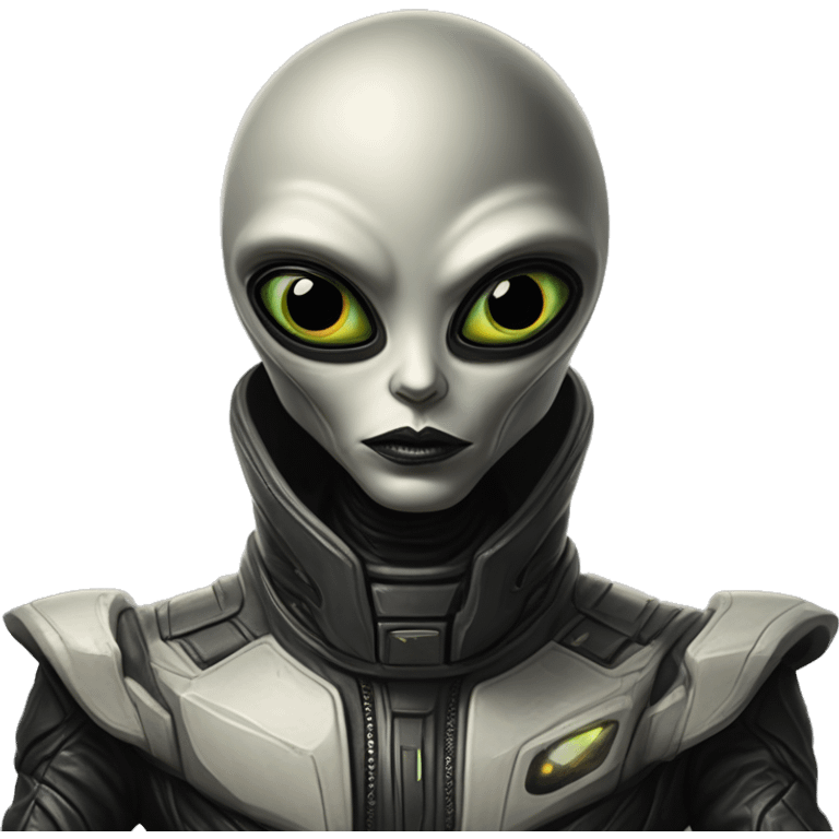 Mysterious UFO alien in startup style, oil paint, black eyes, intricate lips, masterpiece portrait, beautiful, desirable, logical, American, Musk, Tesla emoji