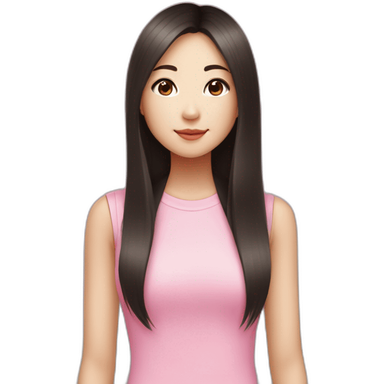 19 year old chinese american girl who likes pink with long straight dark brown hair and a round face emoji