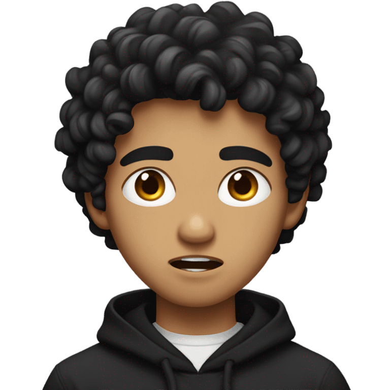 a young male with medium skin and curly black hair, wearing a black hoodie, angry expression emoji