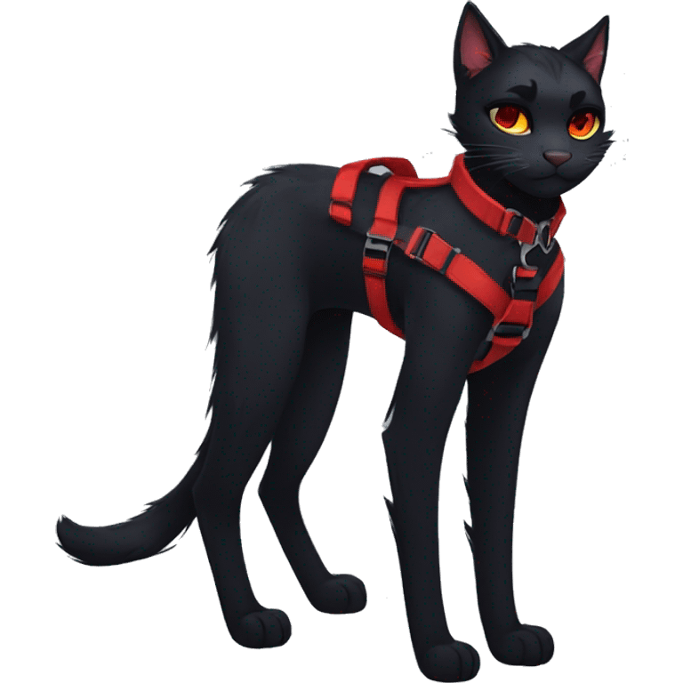 Anthro Edgy Cool Beautiful Black Cat-Fursona with Emo Hair-bangs with Red Streaks Chest Harness emoji