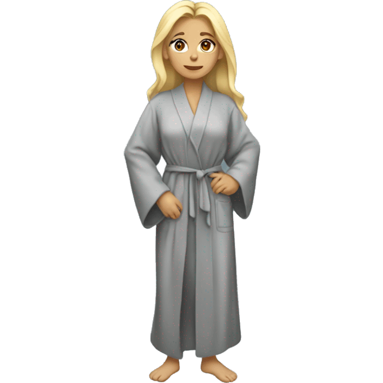 Blonde girl in grey robe full body emoji