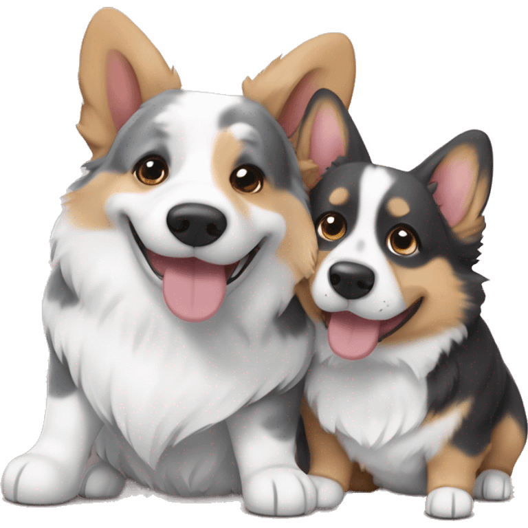 Corgi pembrok and blue Merle corgi hugging emoji